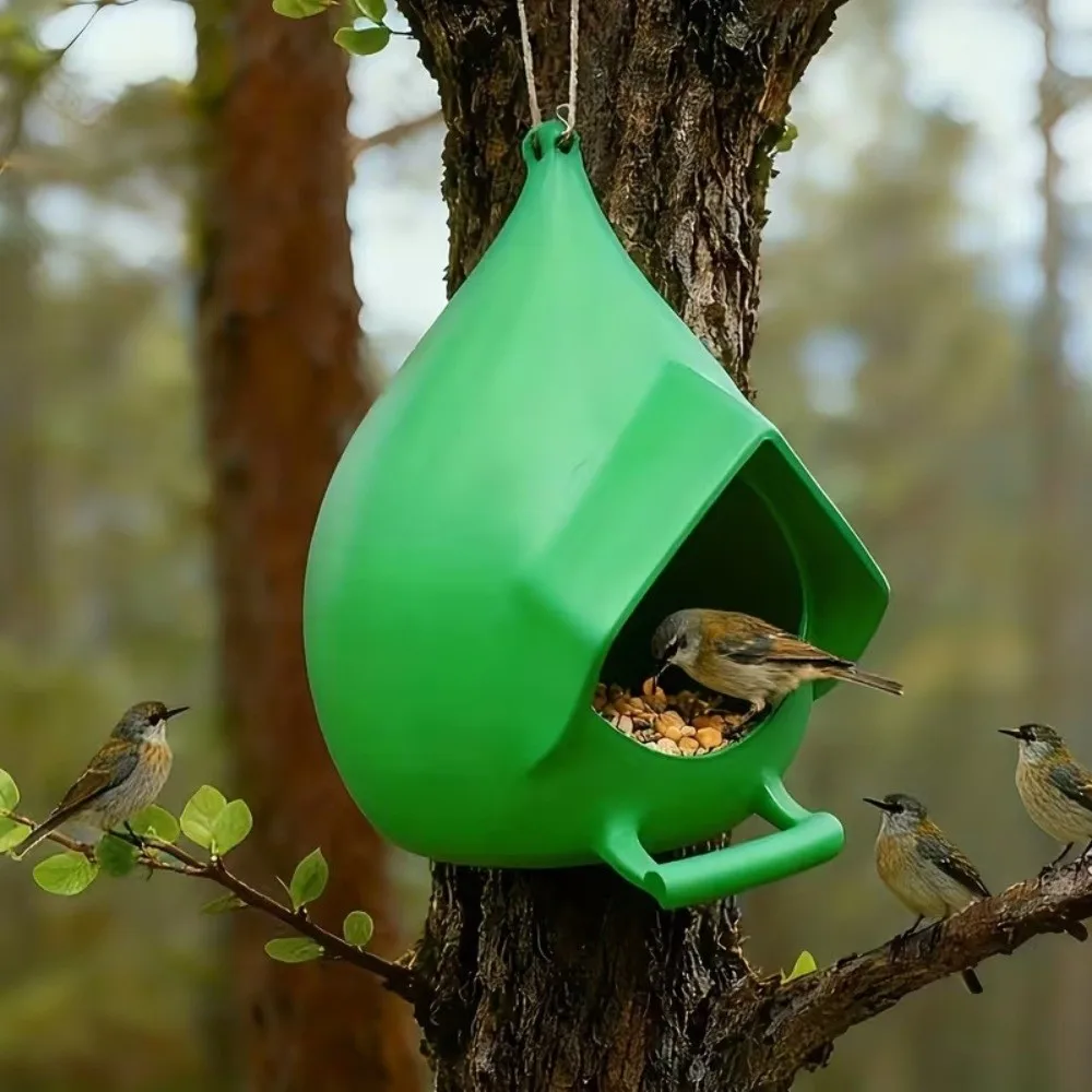 Comedero para pájaros colgante impermeable con forma de casa, resistente a la lluvia, de gran capacidad, para colibríes, con soporte, atrapa alimentos para pájaros, para exteriores