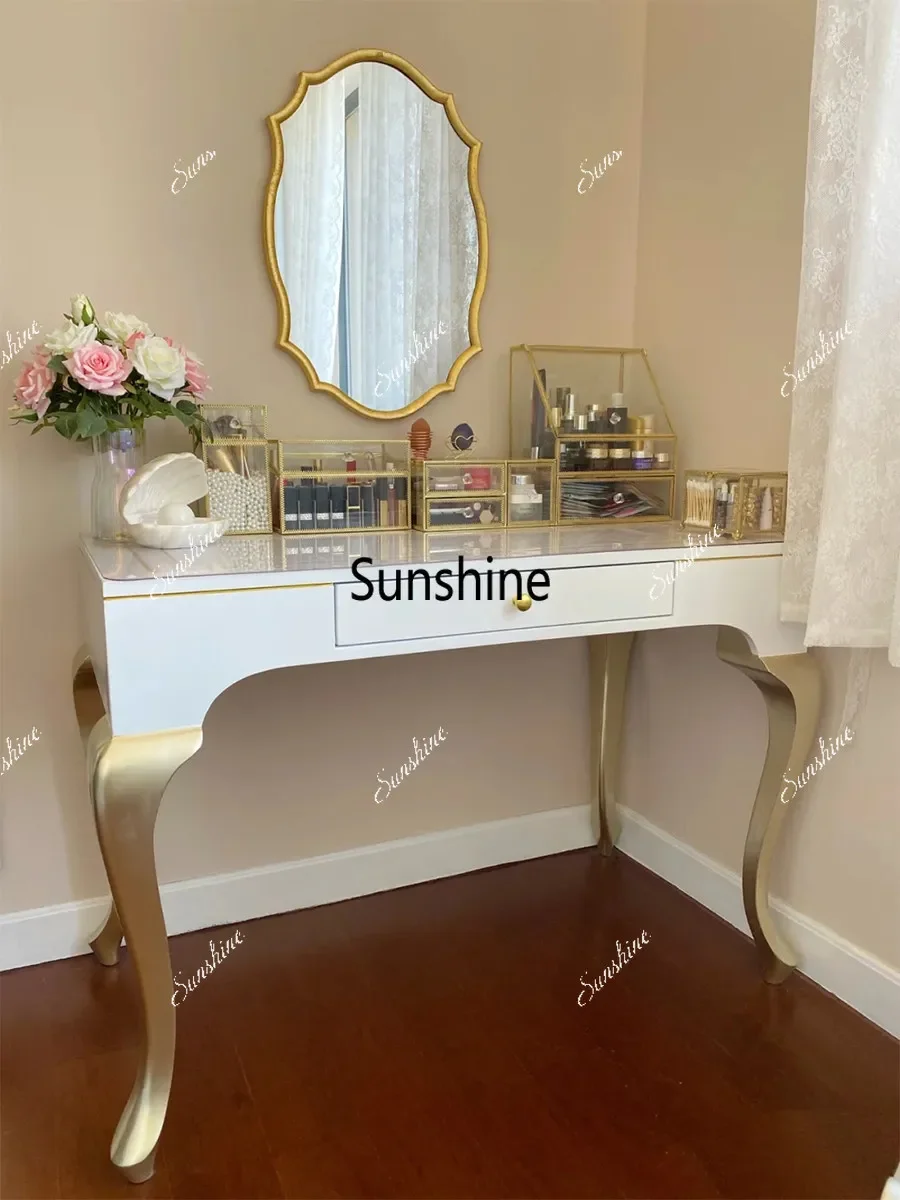 

YAmerican solid wood light luxury champagne gold dresser table and chair combination with drawers bedroom