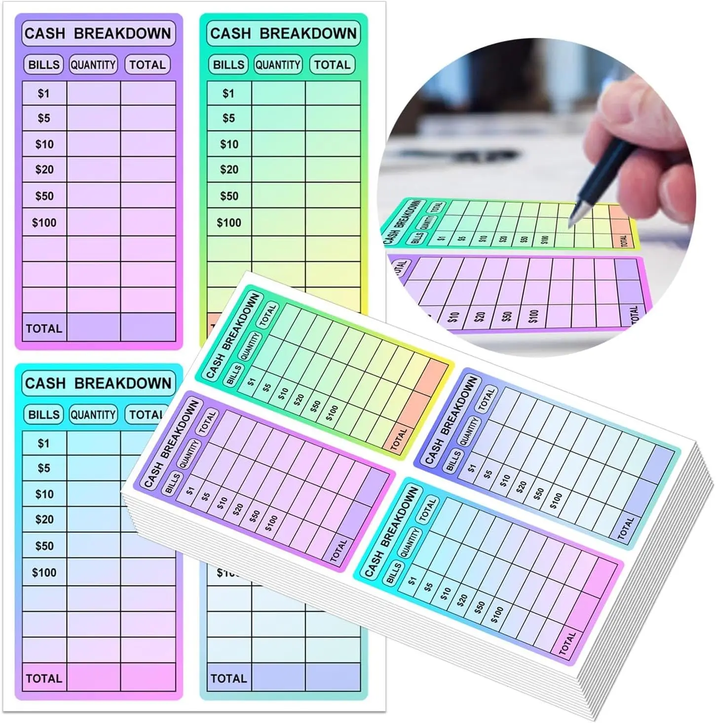 

Cash Breakdown Teller Sticker 2x4inch Cash Tracker Memo Labels for Budget Planner Journey Bank Teller Cash Bill Accessory 100Pcs