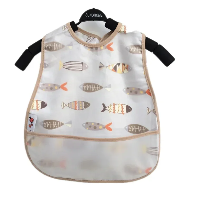 Baby Cartoon Pattern EVA Waterproof Feeding Bibs with Pocket Adjustable Cute for Children Apron Kids Boy Girls Burp Cloths Stuff