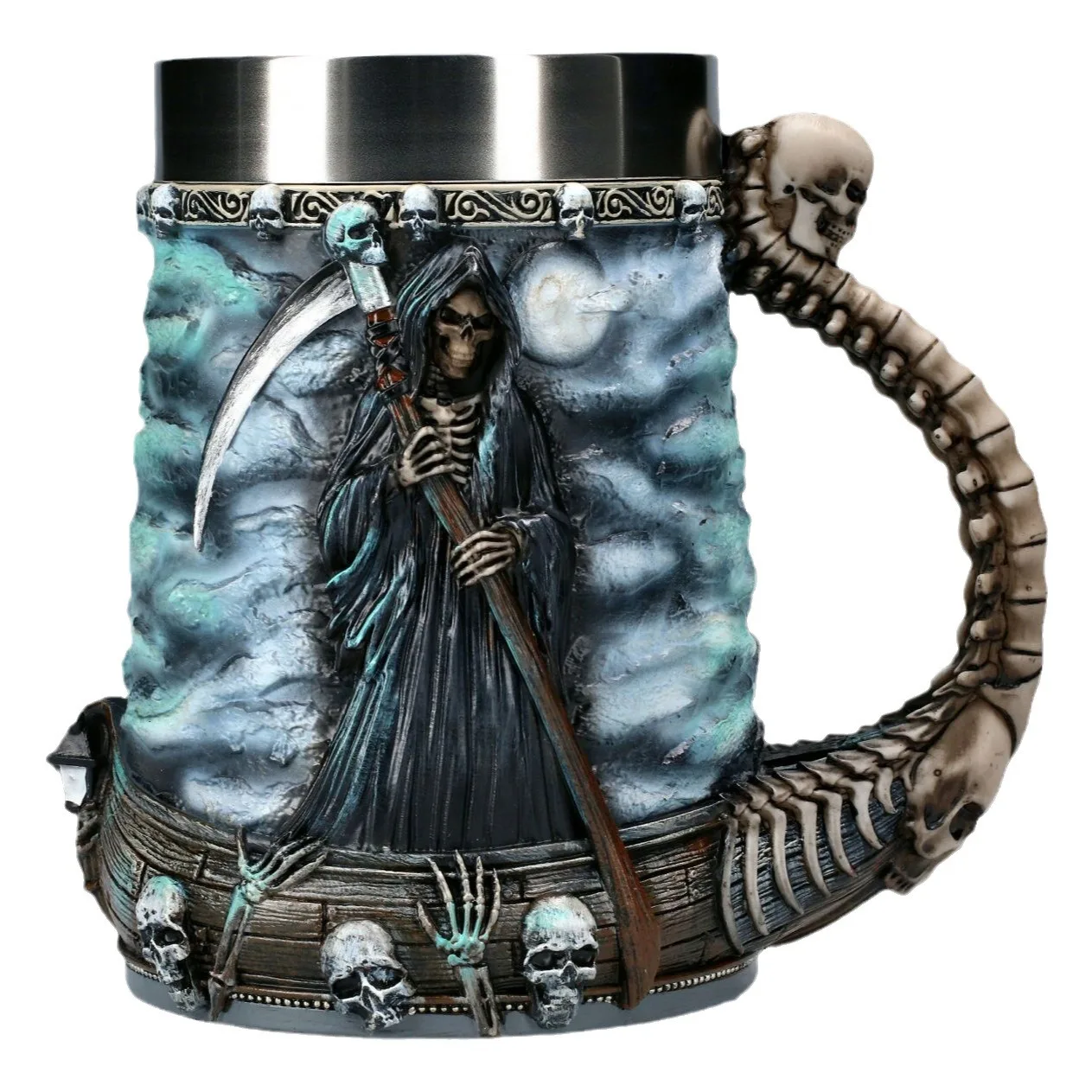 Death Resin Stainless Steel Mug Grim Reaper Beer Glass  Skeleton Beer Steins Tankard Coffee Cup Tea Tumbler Drinkware Bar Decor