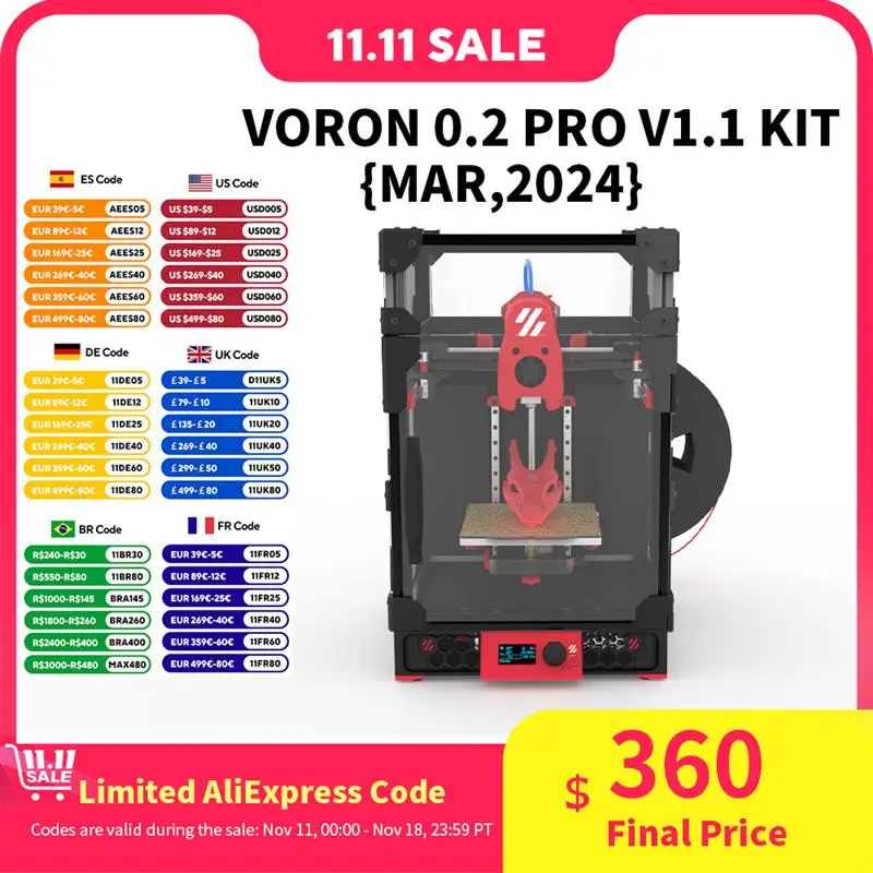 New! Voron 0.2 R1 V1.1 Pro Corexy 3d Printer Upgraded Kit with Catalyst Kit V2.0 and M36 Motherboard Sailfish High flow Hotend