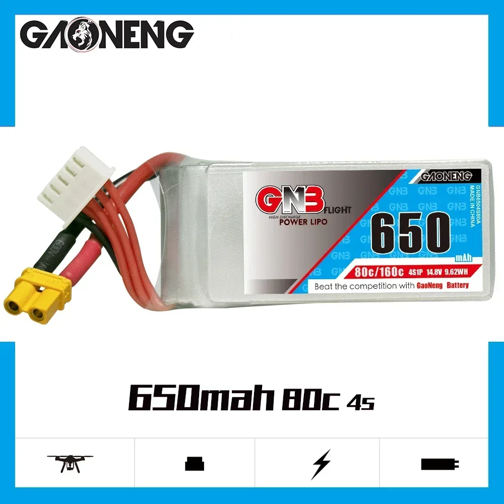 GAONENG GNB 650mAh 4S 14.8V 80C 160C Lipo Battery With XT30 For DJI FPV Cinelog25 Cinelog30 CineBee Cine Whoop Cinelog DIY FPV