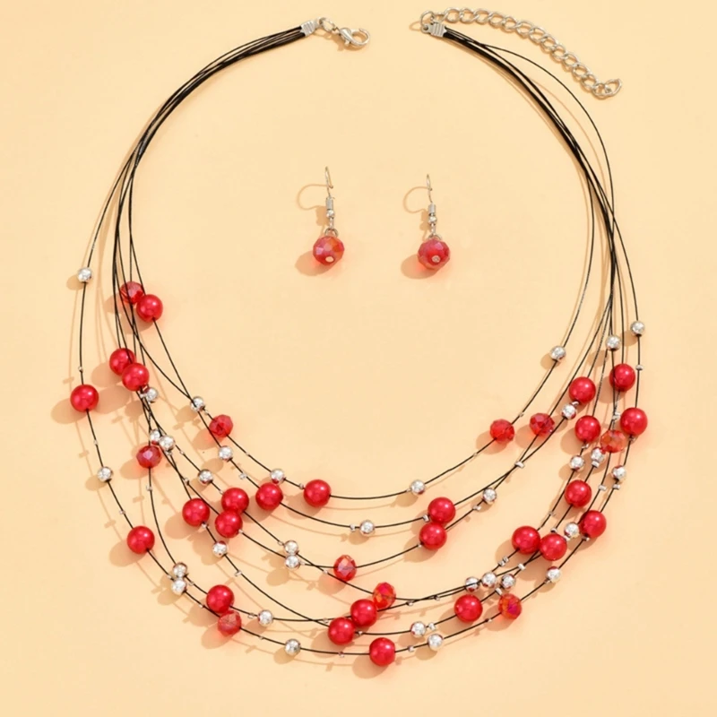 Elegant Multi Color Beaded Jewelry Set Festive Women's Necklace and Earrings Jewelry Set with Multilayer Crystal Beads