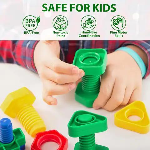 5pcs Huge Nuts Bolts Set Shapes Colors Matching Toys Puzzle Toys Montessori Building Game Screw Nut Toy Gift for Kids Toddlers