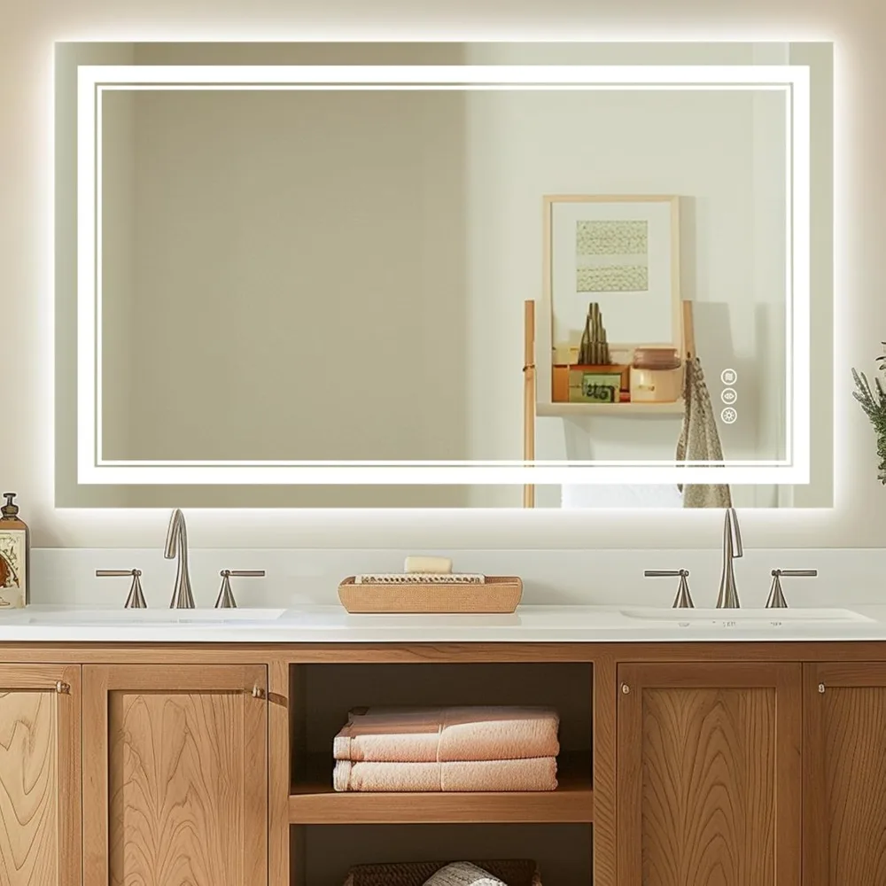 

Upgraded 48x32 LED Bathroom Mirror with Lights, Front and Backlit, Anti-Fog, 3 Colors, Dimmable, Lighted Bathroom Mirror