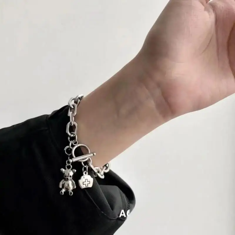 Korean Version Bracelet Ins Net Red Dark Hey Girl Fashion New Texture Hip Hop Dance Personality Cold Wind Bear Ot Chain Bracelet