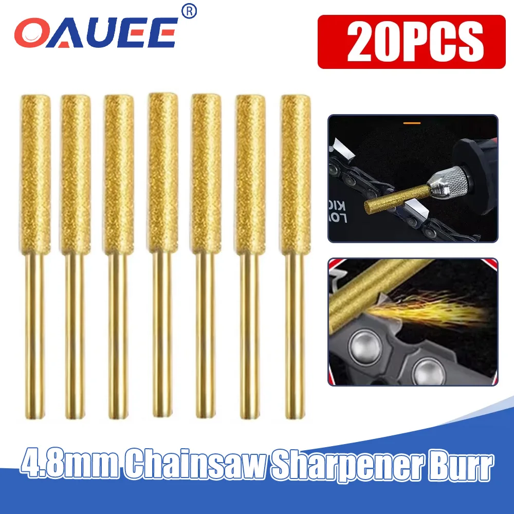 

20pcs Diamond Coated Cylindrical Burr 4.8mm Chainsaw Sharpener Stone File Chain Saw Sharpening Carving Grinding Tools