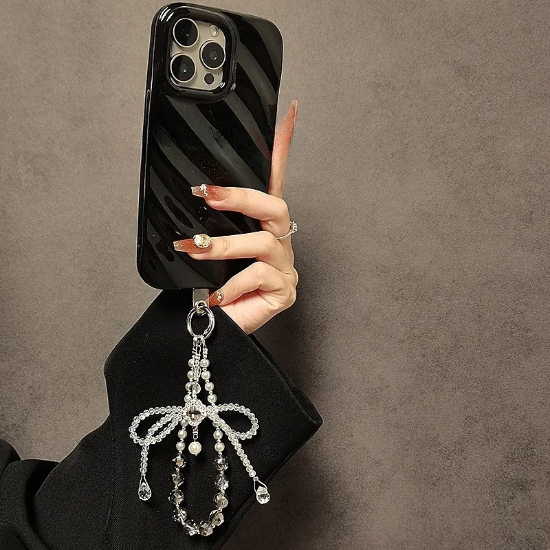 Hochwertige Kristall-Telefonkette, Perlenschleifen-Anhänger mit handgehaltener Kette, Taschendekoration, Telefon-Hängeseil, Schlüsselanhänger für Luxus-Liebhaber