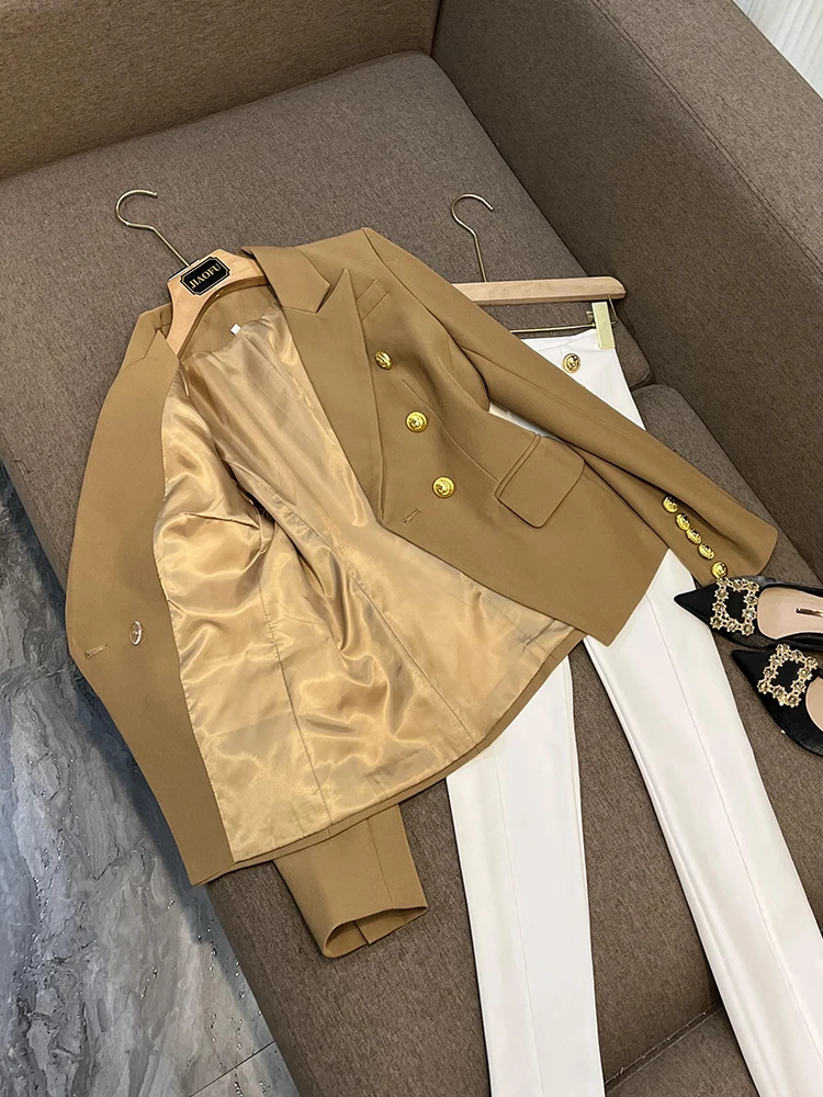 Fashionable Slimming Women's Suit Jacket Classic -Waist Design Commute Style Long Sleeve Double-Button Closure  Color