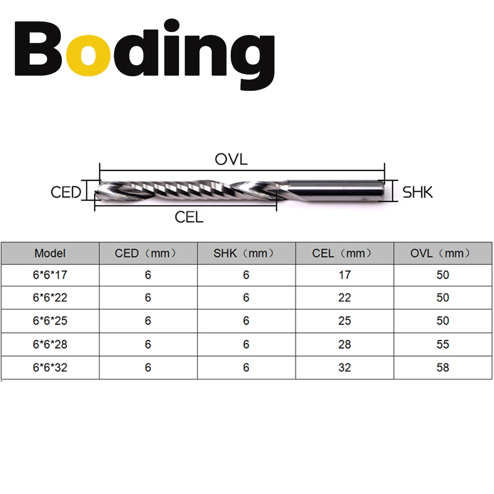 BODING 6mm One Flute Spiral Cutter Router Bit CNC End Mill For MDF Carbide Milling Cutter Tugster Steel Router Bits