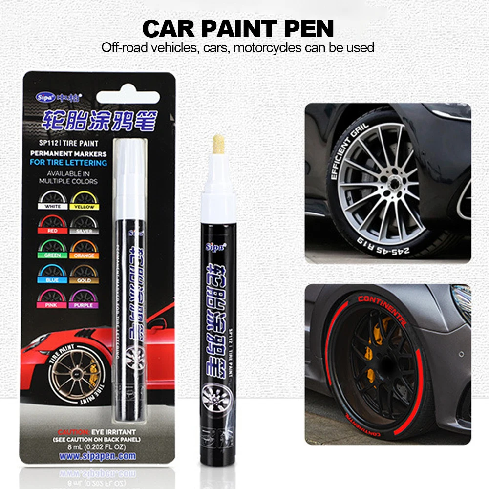 Pluma de pintura para coche, resistente al agua, rueda de coche, pintura aceitosa, marca de pluma, banda de rodadura de neumático de goma, marcador de pintura permanente de Metal, 1 ud.