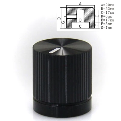 High-end 6mm As Aluminium Roterende Elektronische Controle Potentiometer Knop Volumeregelaar 20*22mm (Dia x Hoogte)