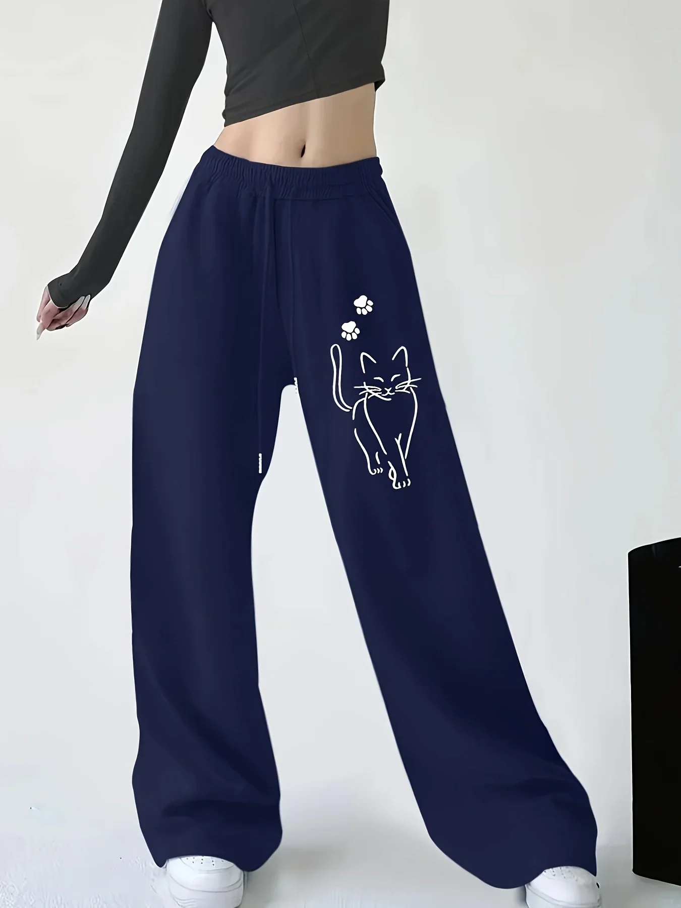 Best-selling style - Women's fall/winter oversized loose straight fleece pants with elastic waistband. Street style. Large size.
