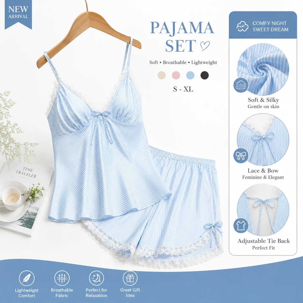 Sleepwear Set Loungewear Homewear Satin Lace Spaghetti Strap Shorts Built In Bra Summer Sexy Comfortable Lightweight Nightwear