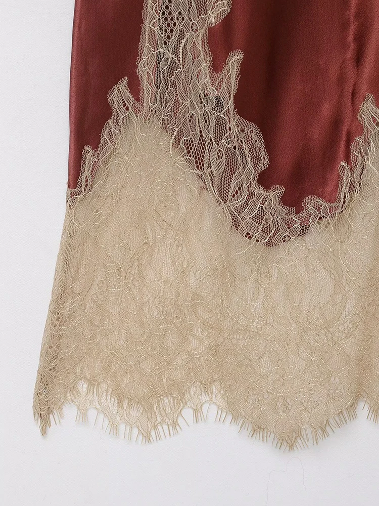 여성 랩 스커트 2025 여성 가을 패션 솔리드 컬러 새틴 레이스 스플라이스 하이 웨이스트 스커트 여성 우아한 파티 스커트