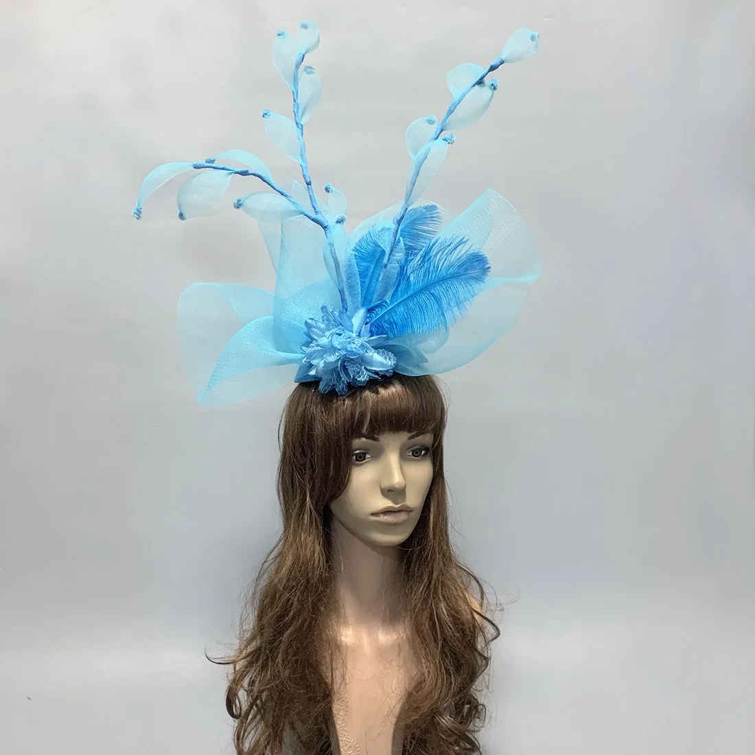 Lady Fascinators Flower Headband with Hair Clip, Pillbox Hat Cocktail Tea Party Headwear with Veil and Feather for Women