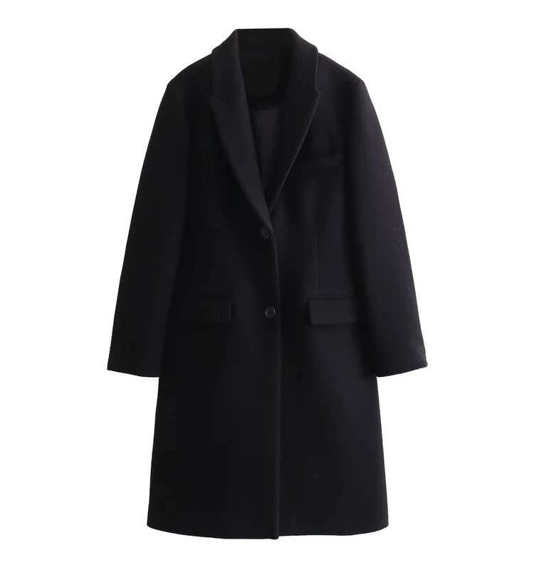 

Winter New Women's Slimming Versatile Wool Neutral Sle Coat Jaet Long Sve Mid-Length Other Material 00% Faionable