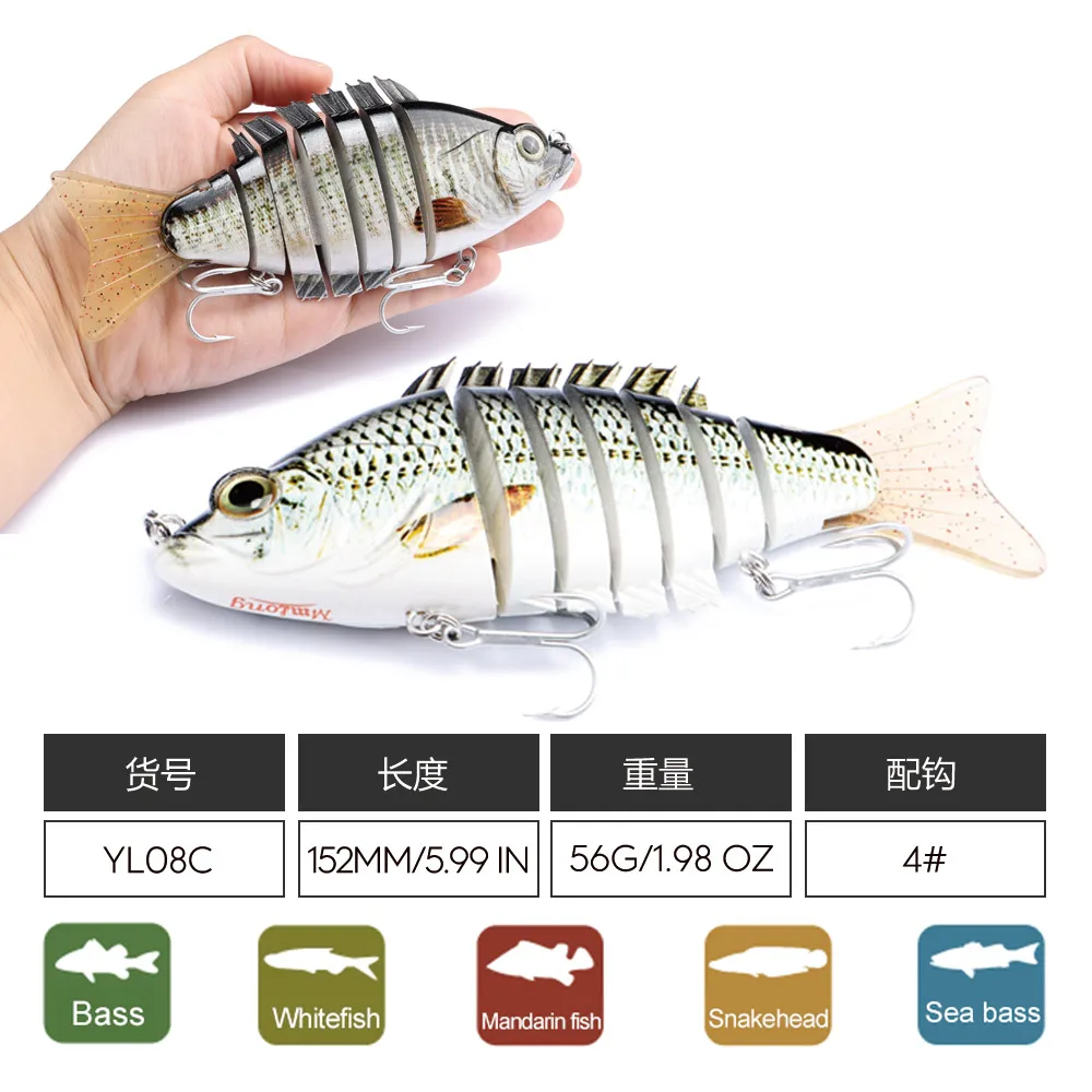 Agoie 152mm 56g Multi Jointed Fishing Lure Soft Tail Artificial Swimbait Crankbait Slow Sinking Hard Bait Bass Tackle