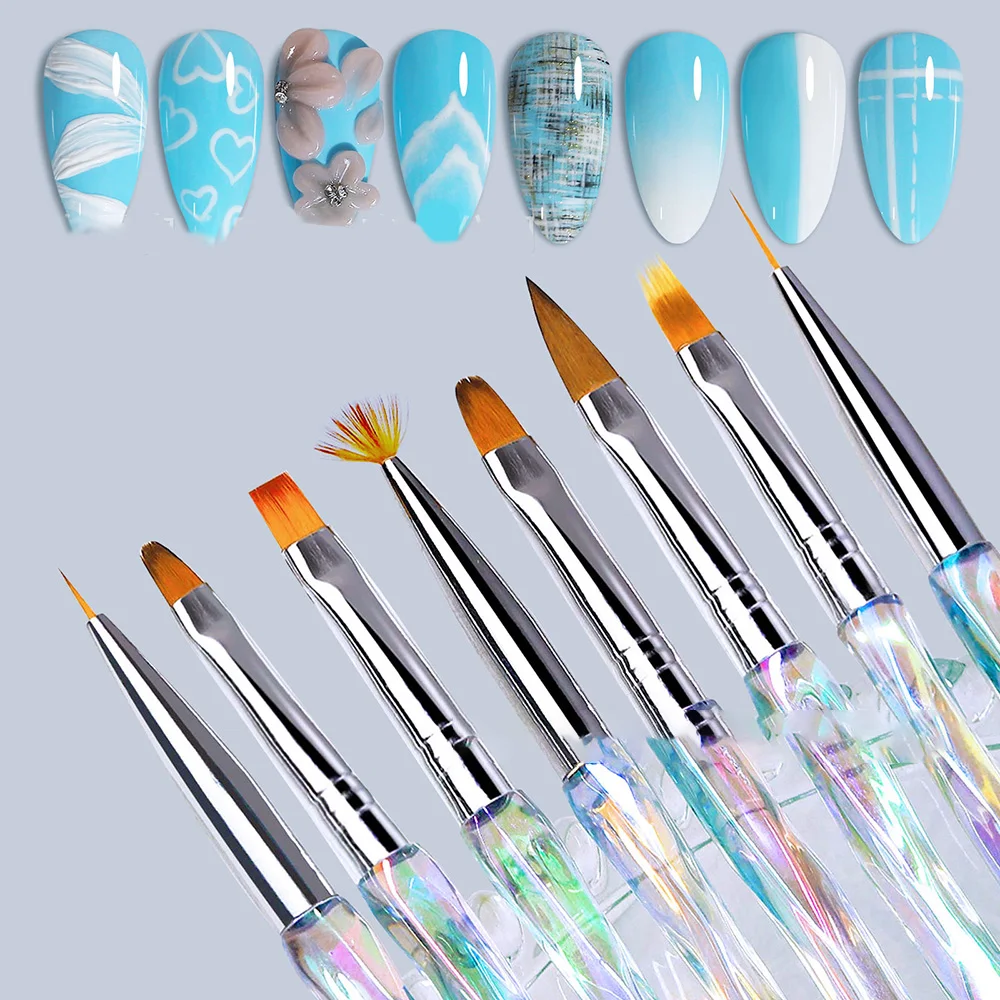 

8 шт./компл., кисть для рисования ногтей Aurora, акриловая кисть для дизайна ногтей, мягкая тонкая кисть, ручка для фототерапии, DIY маникюрная кисть
