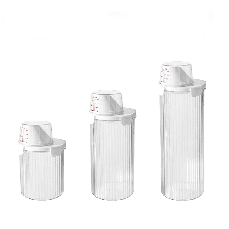 Transparent Laundry Detergent Dispenser Bottle with Measuring Cup Multipurpose Laundry Powder Storage Box Sealed Dispensing Cans view 4
