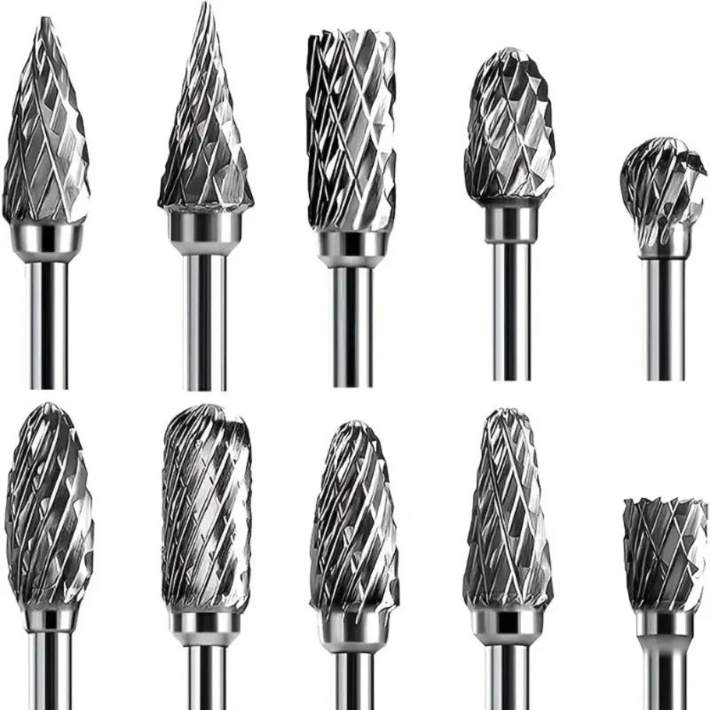 High-speed Steel Rotary Burr Carving Burr Bits Double Diamond Cut Dremel Tools for Wood Stone Carving Steel Metal Working