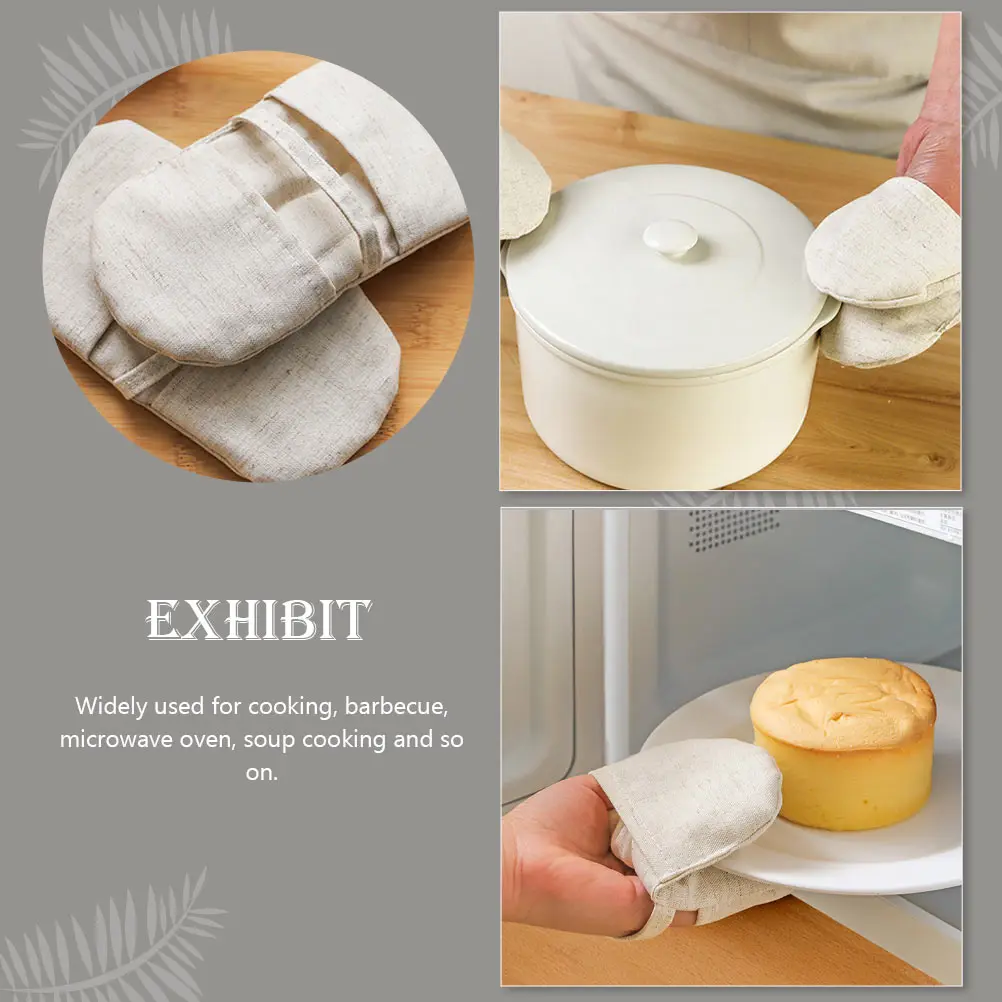 

【】Heat Resistant Oven Mitts Kitchen Gloves Non-Slip Microwave Glove For Cooking Baking Bbq Anti-Scald Protection