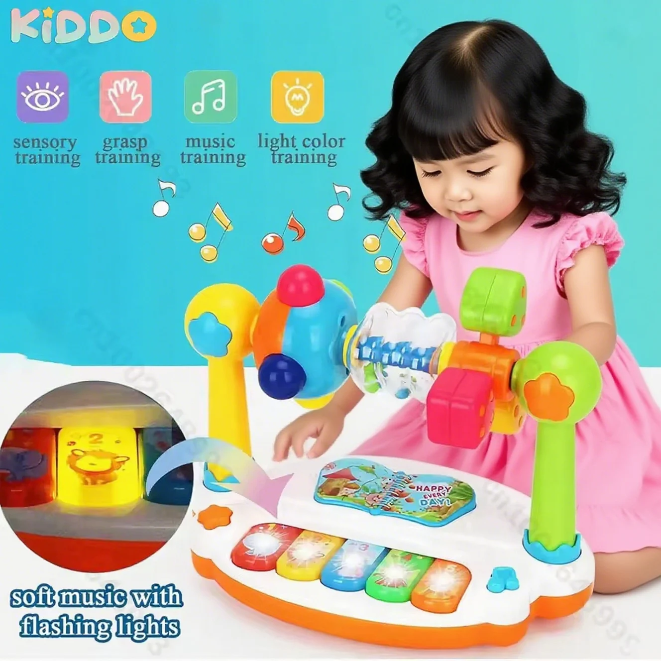 Babyspeelgoed Roterende muziekpiano met lichtgeluid 1 2 3 jaar Educatief speelgoed Dieren Klinkend toetsenbord Kinderen spelen Kerstmis