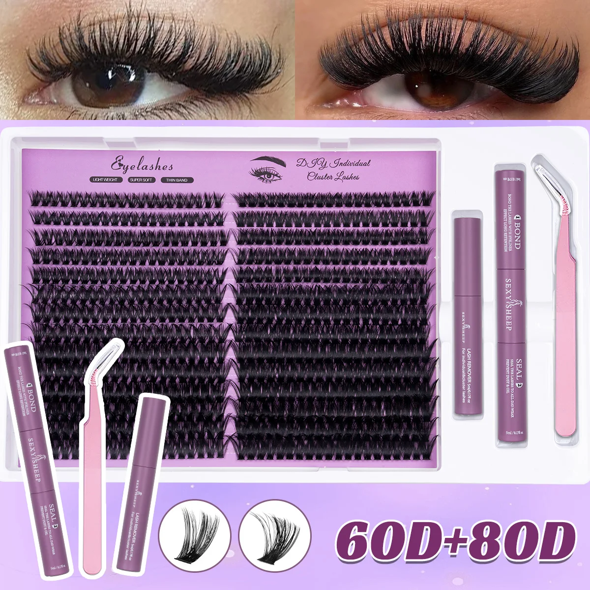 DIY Wimpern-Cluster-Set, Wispy-Wimpernverlängerungen, Natürliches Volumen, Einzelwimpern-Set mit Kleber, Fixiermittel, Entferner und Pinzette – Detail 7