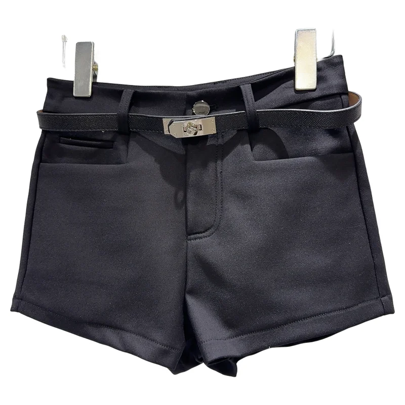 Printemps 2026 à la mode métal bleu ceinture de taille mince couleur Pure coton soie costume t-quarts longueur orthès pour les femmes décontracté Stra...