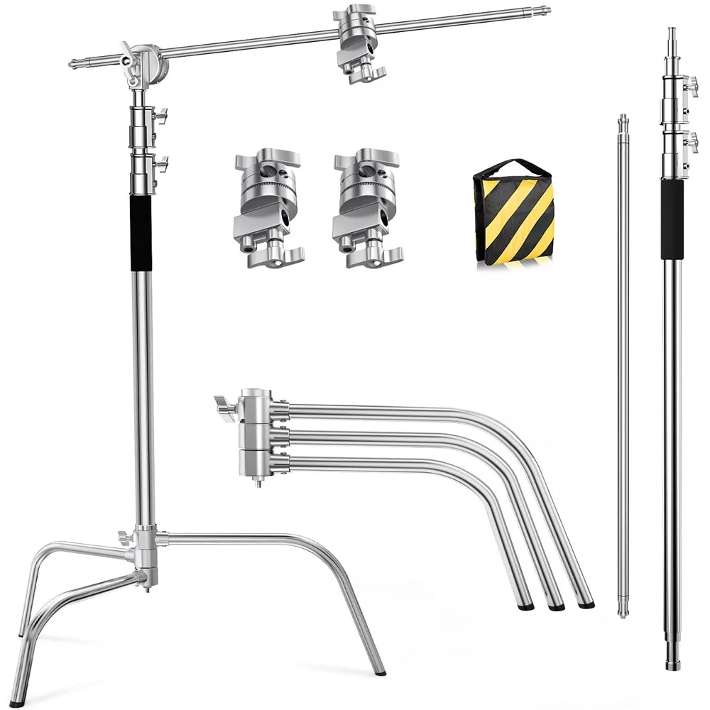 

Photography Tripod C-Stand Stand Stainless Steel with Boom Arm Grip Head Upgraded Max Height 260cm with One Adjustable C- Leg