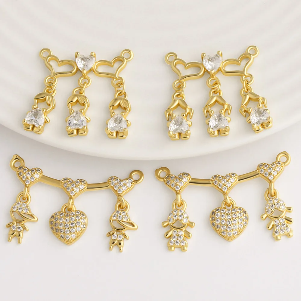 OCESRIO Boy Girl Family Pendant Copper Gold Plated CZ Connector Charm for Handmade DIY Jewelry Making Component pdta884