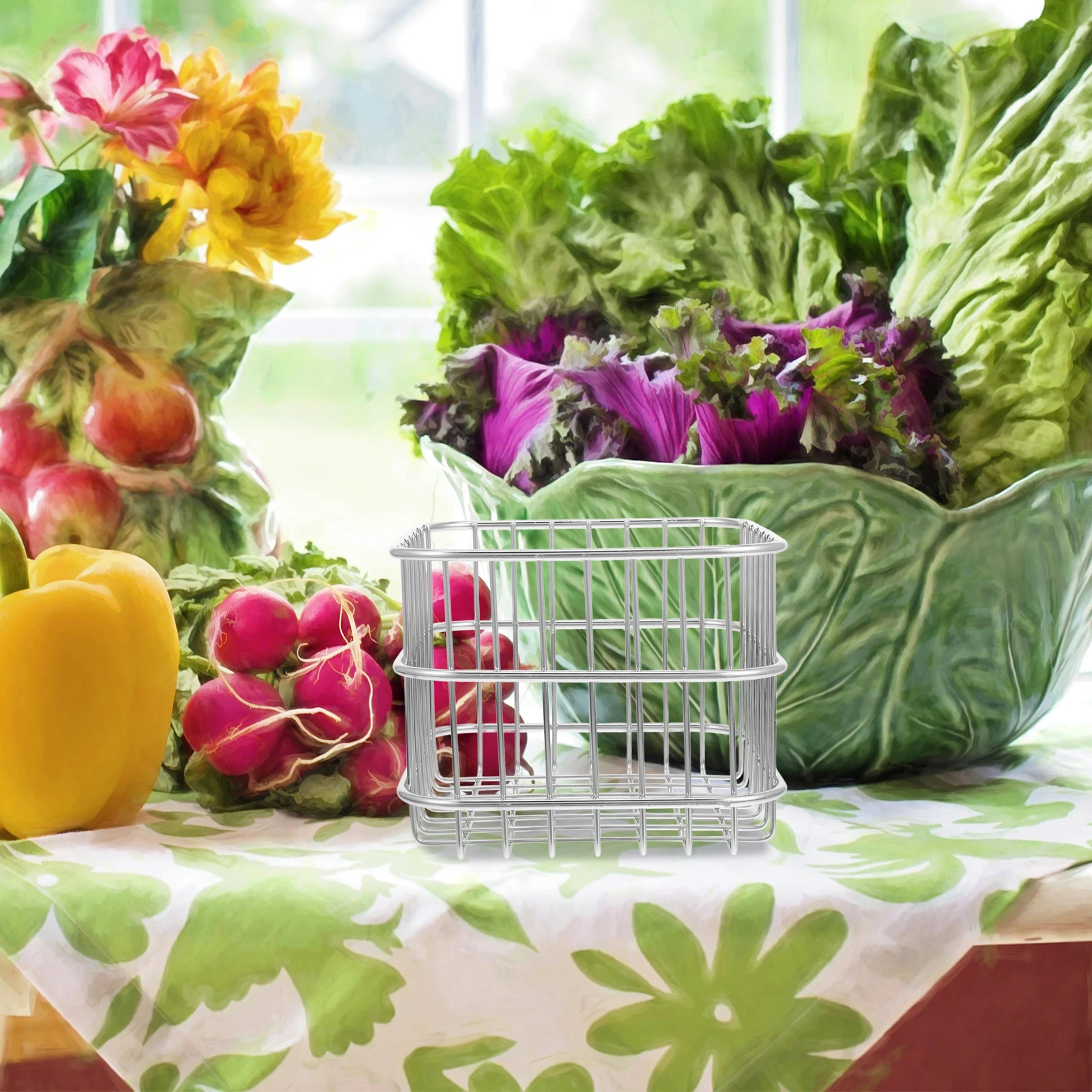

Multi Functional 304 Stainless Steel Kitchen Drain Basket Vegetable Strainer Fruit Rack Cutlery Organizer Metal Storage Holder