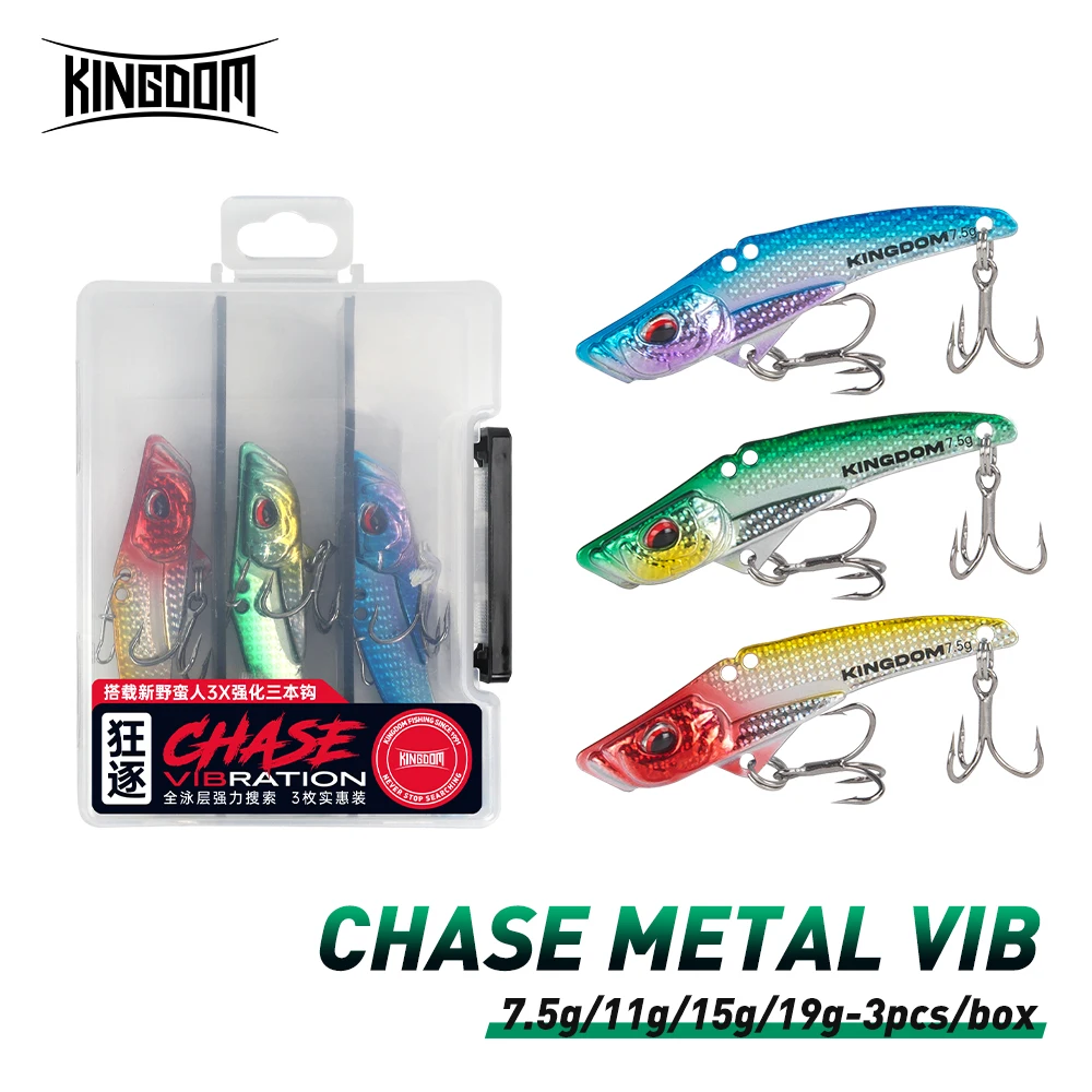 Señuelo de Pesca VIB Kingdom Metal, 7.5g 11g 15g 19g, Señuelos Artificiales Duros con Anzuelo Triple y Doble Orificio para Lubina, Lucio, Perca