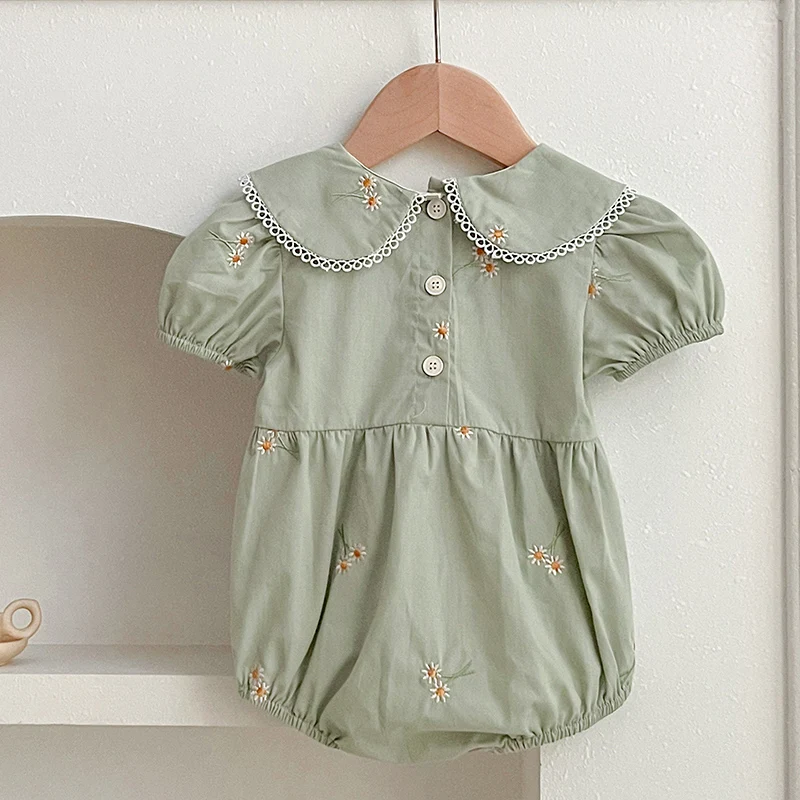 2024 New Summer Sister Clothing Infant Baby Romper Baby Girl Party Dress Short Sleeved Cotton Embroidery Kids Princess Dresses