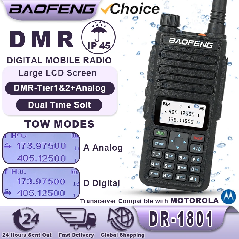 Baofeng DR-1801 Walkie Talkie Tier 1 + 2 Dual Time Slot Digital UV Dual Band 136-174 e 400-470MHz DMR Radio Radio bidirezionale DM-1801