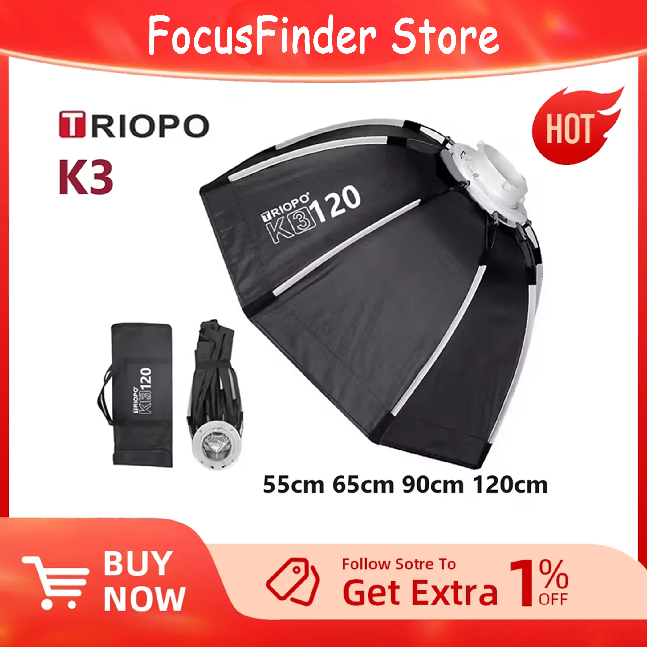 TRIOPO K3 Series 55cm 65cm 90cm 120cm Quick-Setup Octagon Softbox Bowens Mount for Godox Aputure Sokani Studio LED Video Light