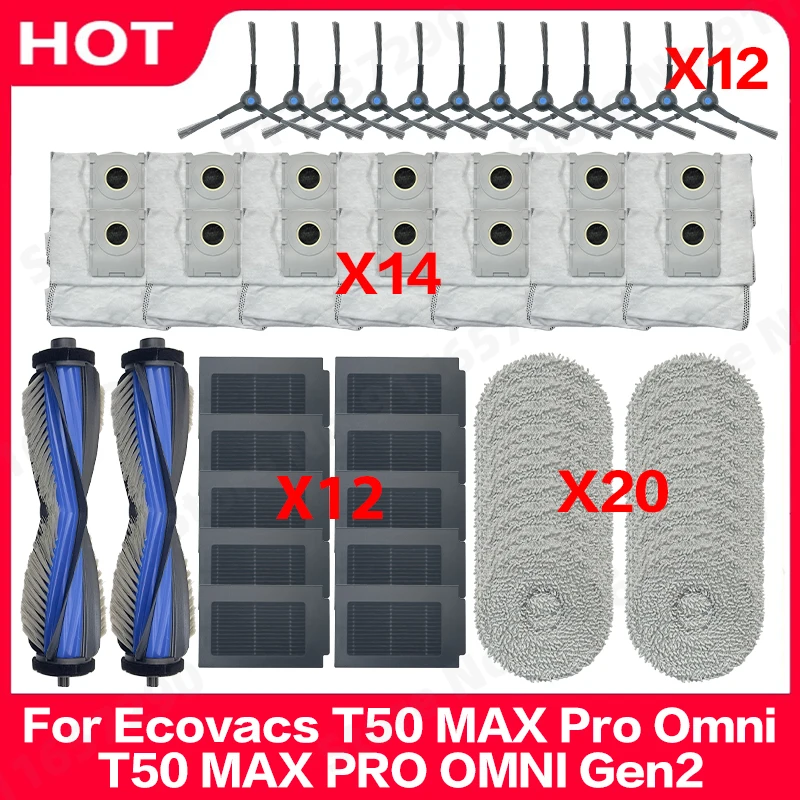 Für (Ecovacs T50 MAX Pro Omni / T50 MAX PRO OMNI Gen2) Ersatzteile: Hauptbürste, Seitenbürste, Filter, Wischtuch, Staubbeutel, Zubehör