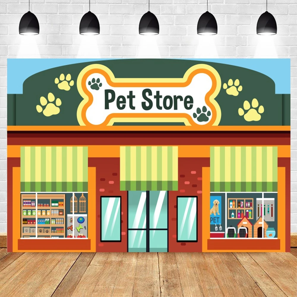 Pet Shop Theme Photographic Backdrop Animal Cartoon Cats Dog Paw Birthday Party Kids Portait Photography Background Photo Studio