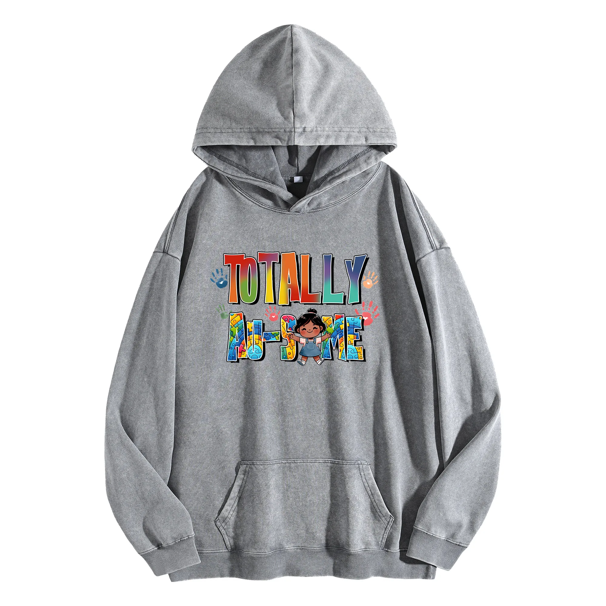 سترة بغطاء للرأس كلاسيكية مغسولة 400G مطبوعة برسومات رائعة تمامًا للجنسين، بلوفر كبير الحجم، مجموعة الخريف/الشتاء #2