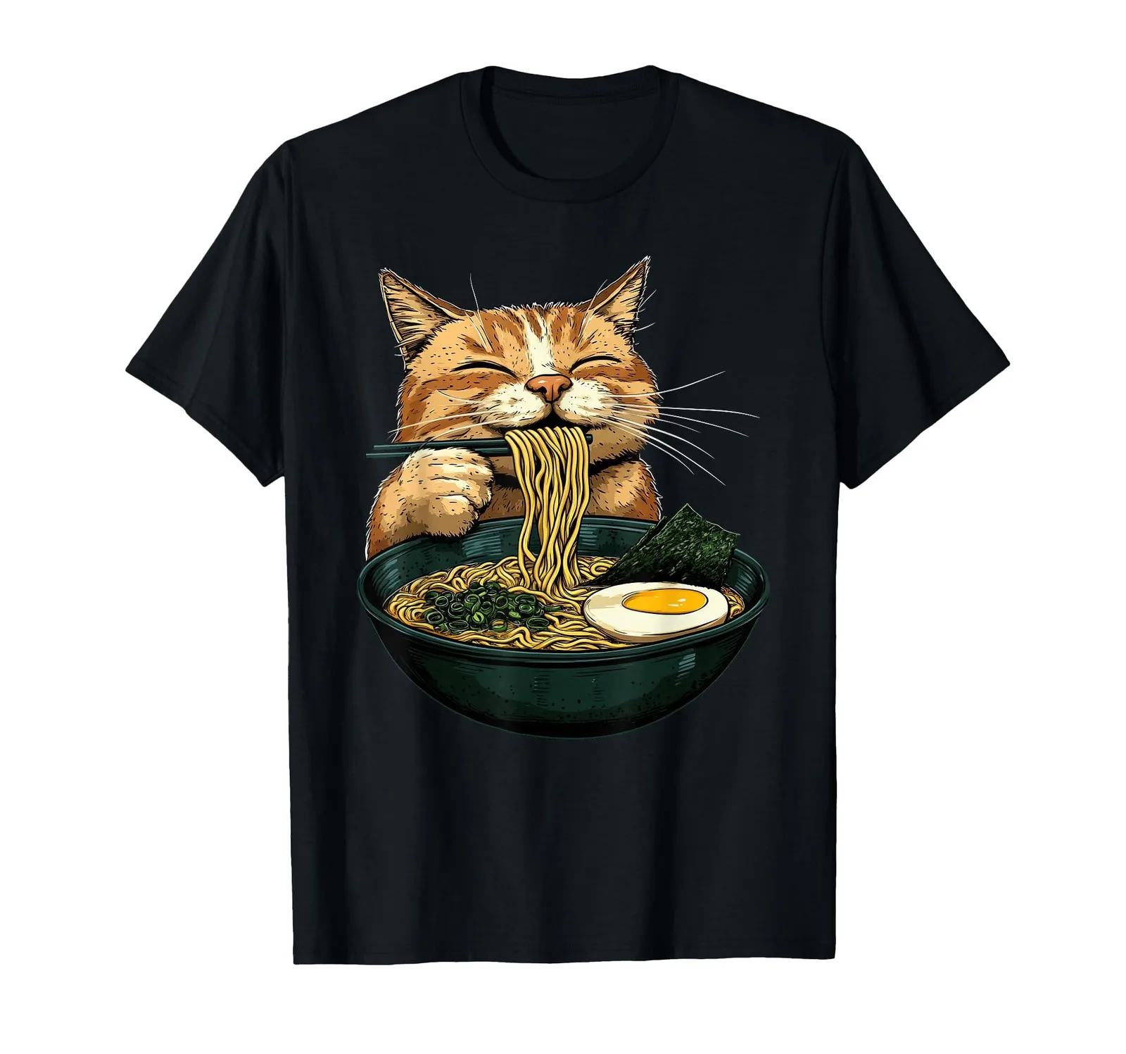 

Cute Cat Enjoying Ramen Anime Style Graphic Tee