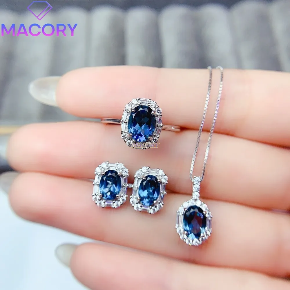 New fashion 925 sterling silver natural London blue topaz set luxury jewellery accessory with deep refined and elegant colour