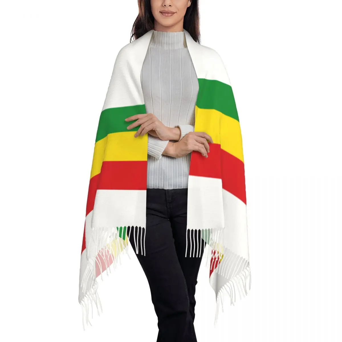 Custom Rasta Stripe Rasta Scarf Wrap Women Long Winter Warm Tassel Shawl Unisex Jamaican Scarves