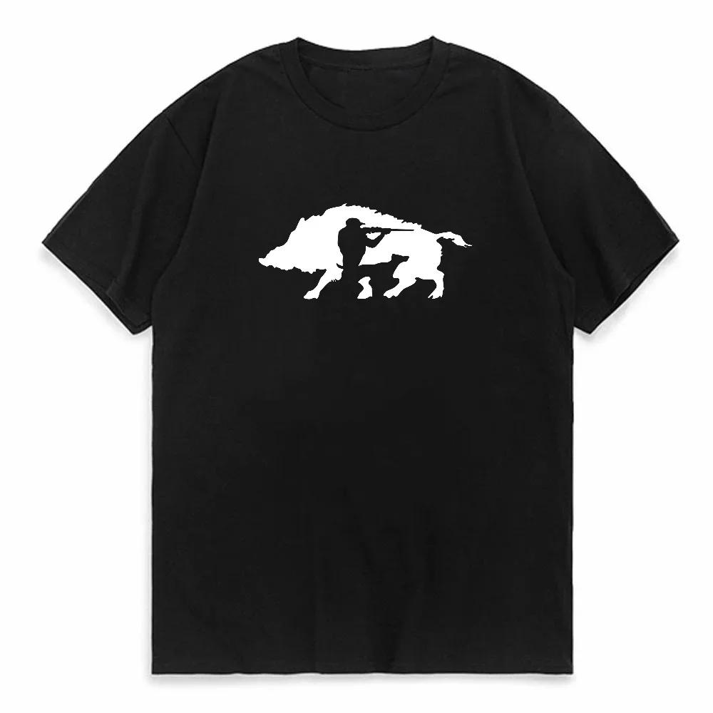 

Creative Hunting Wild Boar T-Shirt Black Back Print French Hunting Breathable Round Neck Tee