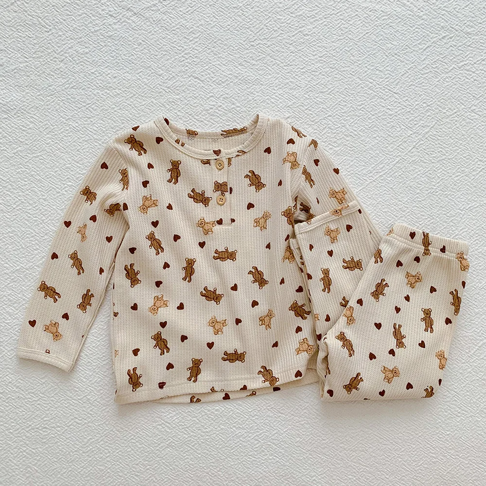 

Новый осенний детский пижамный комплект в Корейском стиле deer jonmi, Топ с длинным рукавом и штаны, 2 предмета, одежда для сна для малышей