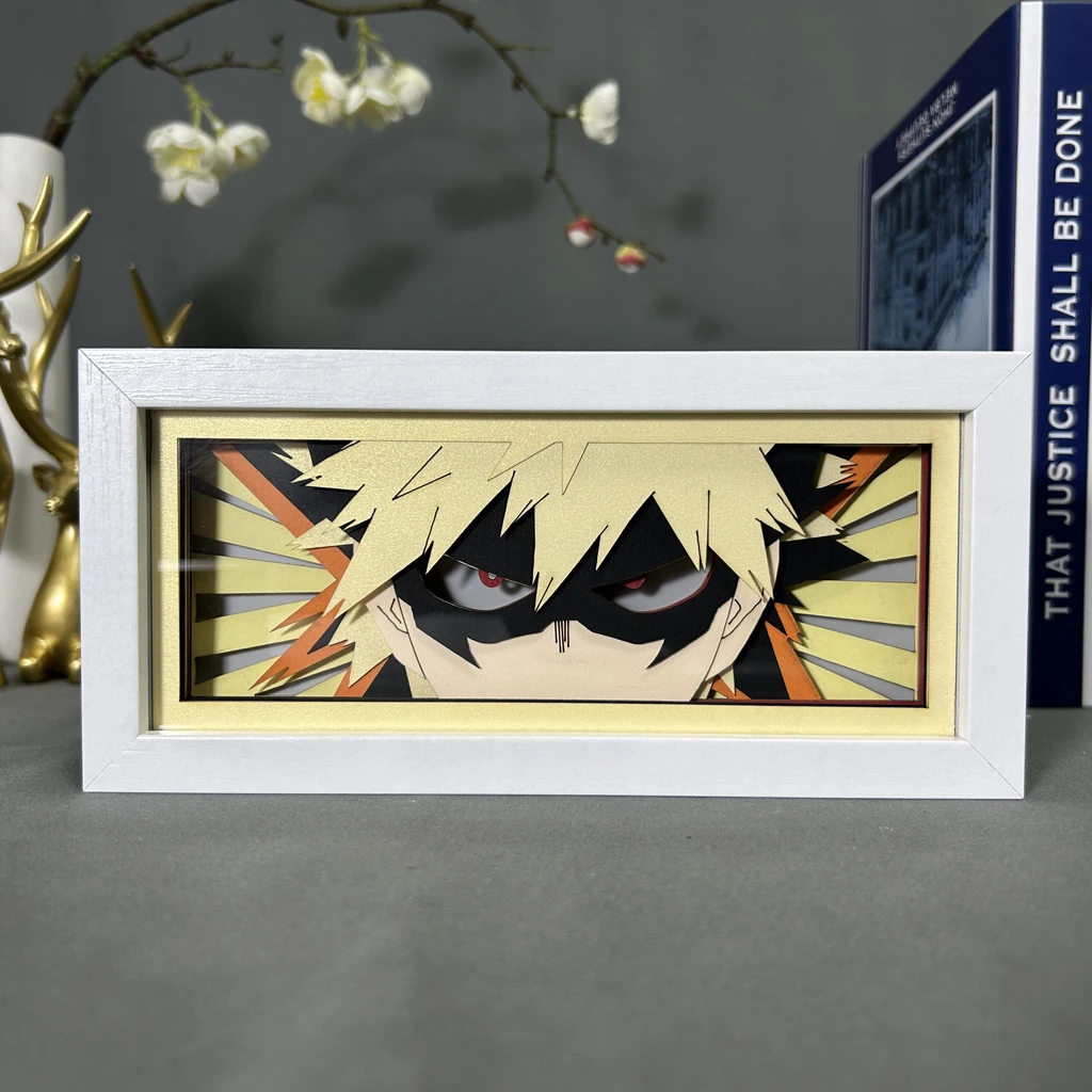 Anime Light Box for Room Night Lamp, My Hero Academia, Katsuki Bakugo, Manga Gadget, Presente Personalizado, Corte de Papel, Caixa de Sombra, Decoração