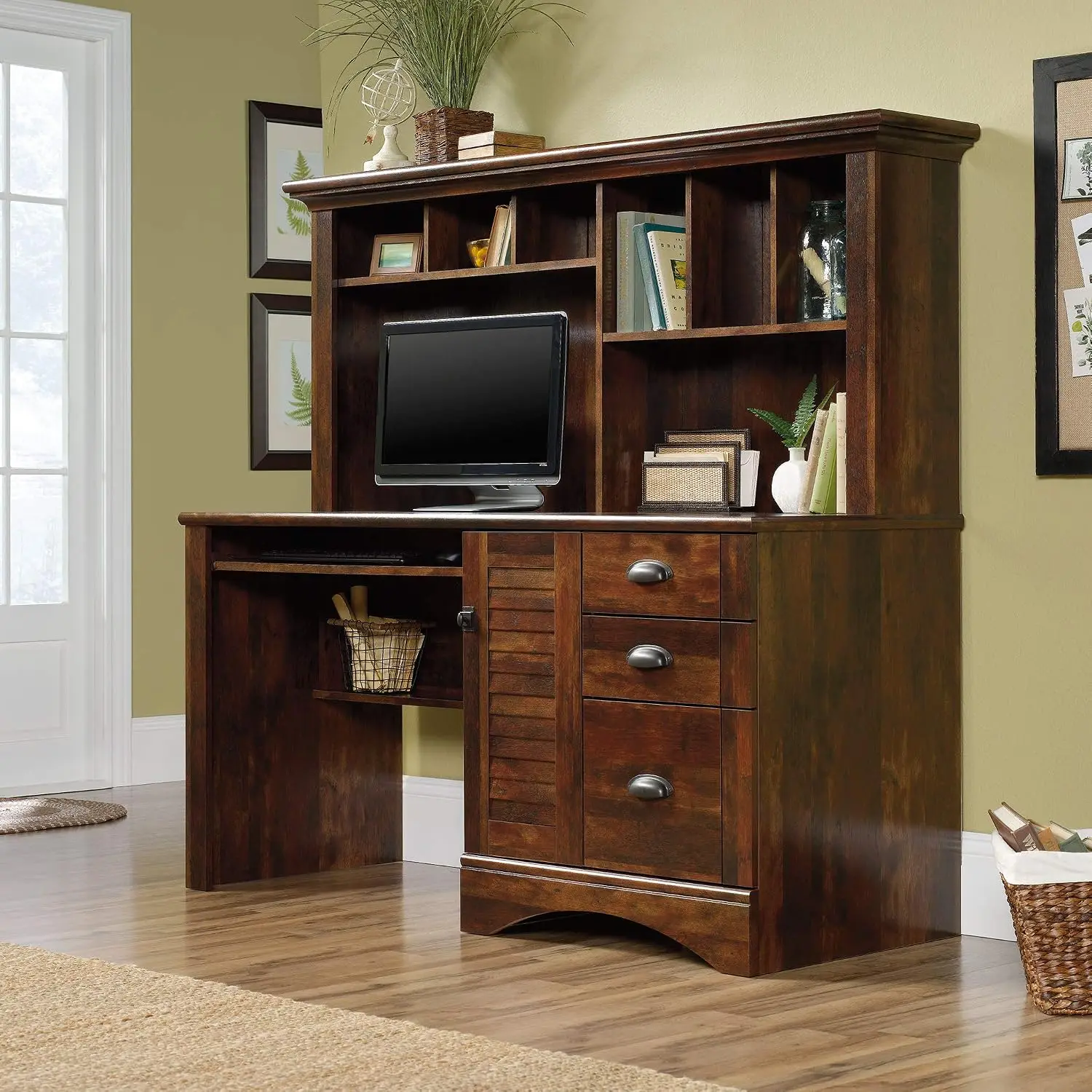Home Office Computer Desk With Hutch & Keyboard Tray, Wooden Study Workstation, Customized