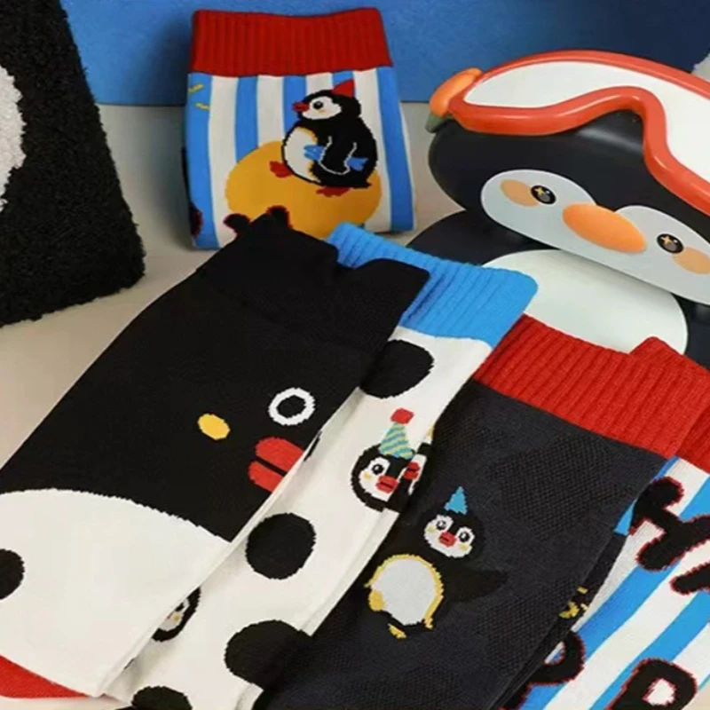 5 Pairs Spring and Autumn Cartoon Animal Personality Cute Little Penguin Socks Original Niche Design New Mid Tube Trendy Socks