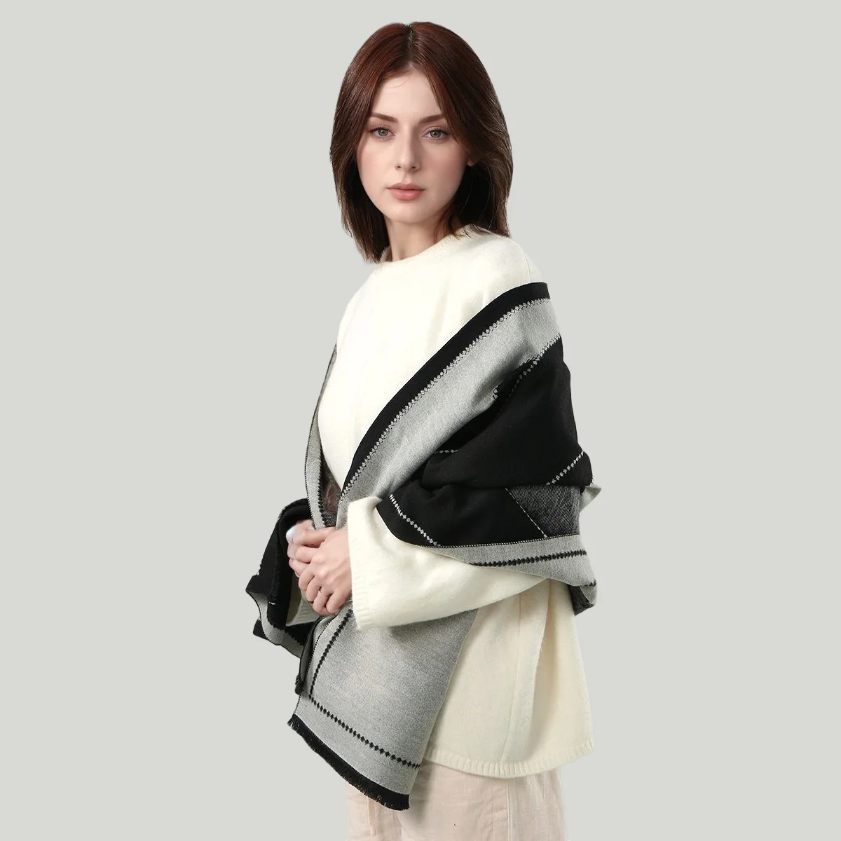 

Зимний женский шарф, классический решетчатый мягкий платок, женские кашемировые шарфы с геометрическим рисунком, шаль, шали и накидки из пашмины, 180*67 см