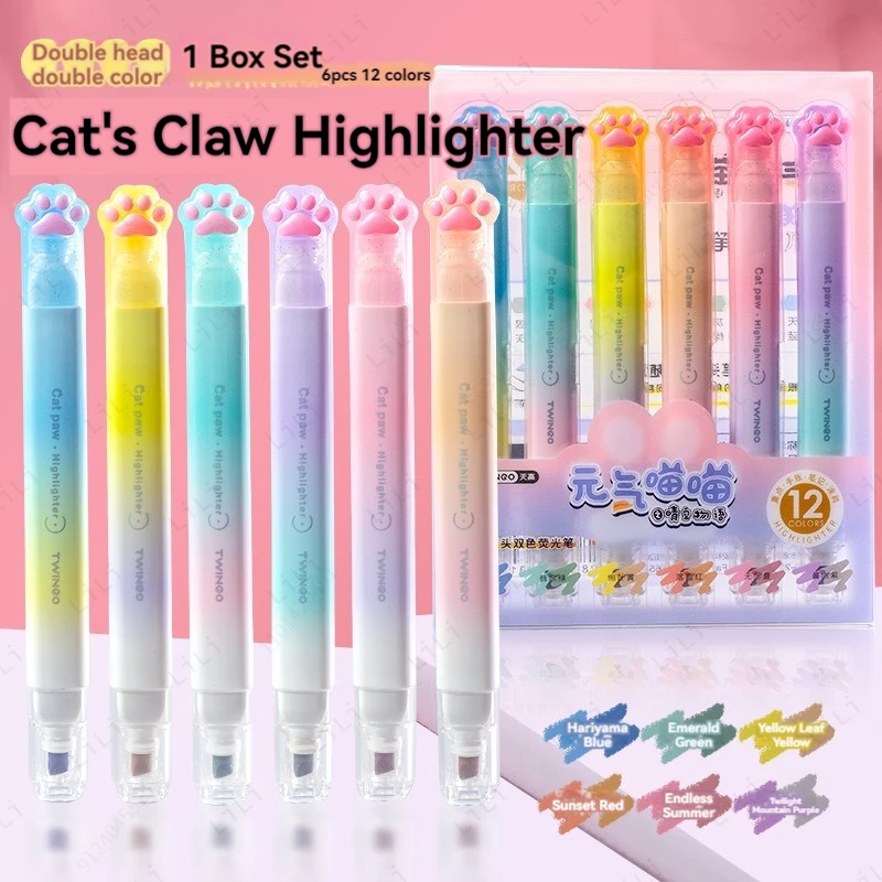 

Creative Cat Claw Double Headed Two Color Fluorescent Pen for Students To Draw Key Markings Handheld Ledger Pen Cute Stationery